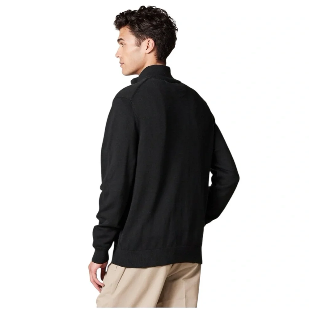 Amazon Essentials Men’s Full Zip Knit Sweater Mock Neck Small Cotton Black Work